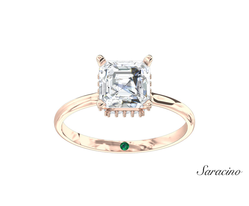 2.0ct Asscher Cut Diamond Engagement Ring w Hidden Halo Rose Gold