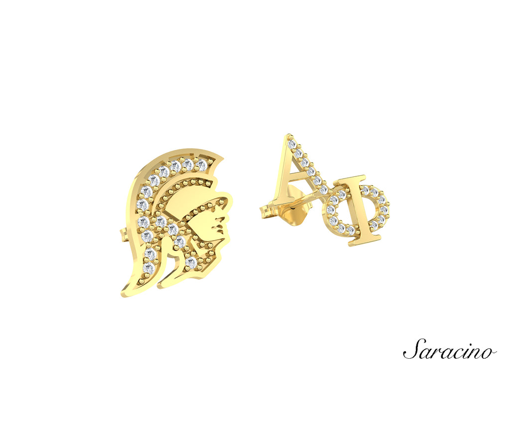 USC Alpha Phi Trojans Diamond Stud Earrings Yellow Gold