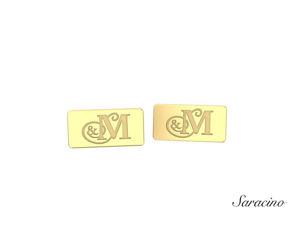 Rectangle Initial Cufflinks Yellow Gold