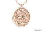 Patria Church Round Olive Branch Pendant Rose Gold