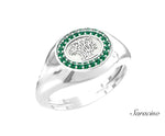 Patria Olive Tree Signet Ring w Emeralds White Gold
