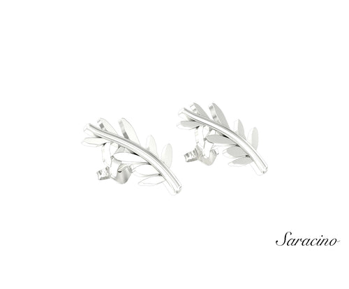 Patria Olive Branch Stud Earrings White Gold