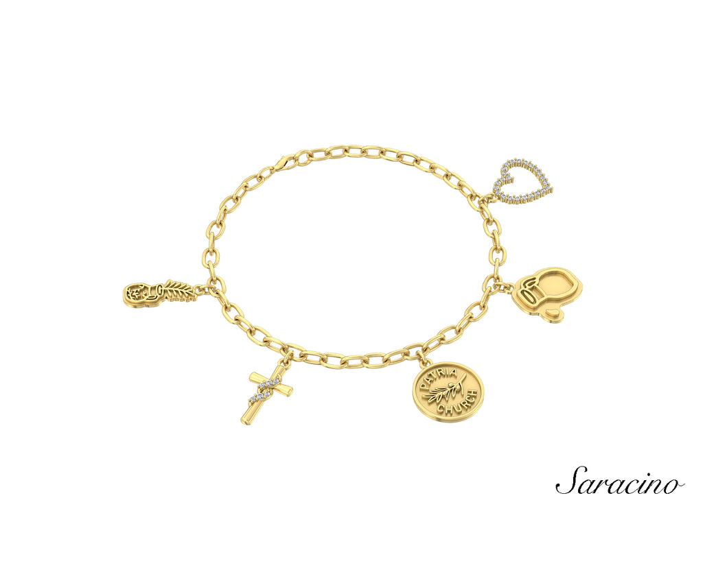 Patria Church Charm Diamond Bracelet Yellow Gold