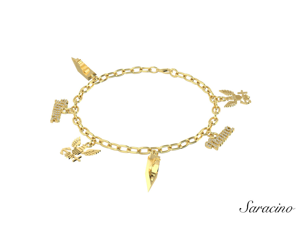 US Navy Diamond Charm Bracelet Yellow Gold