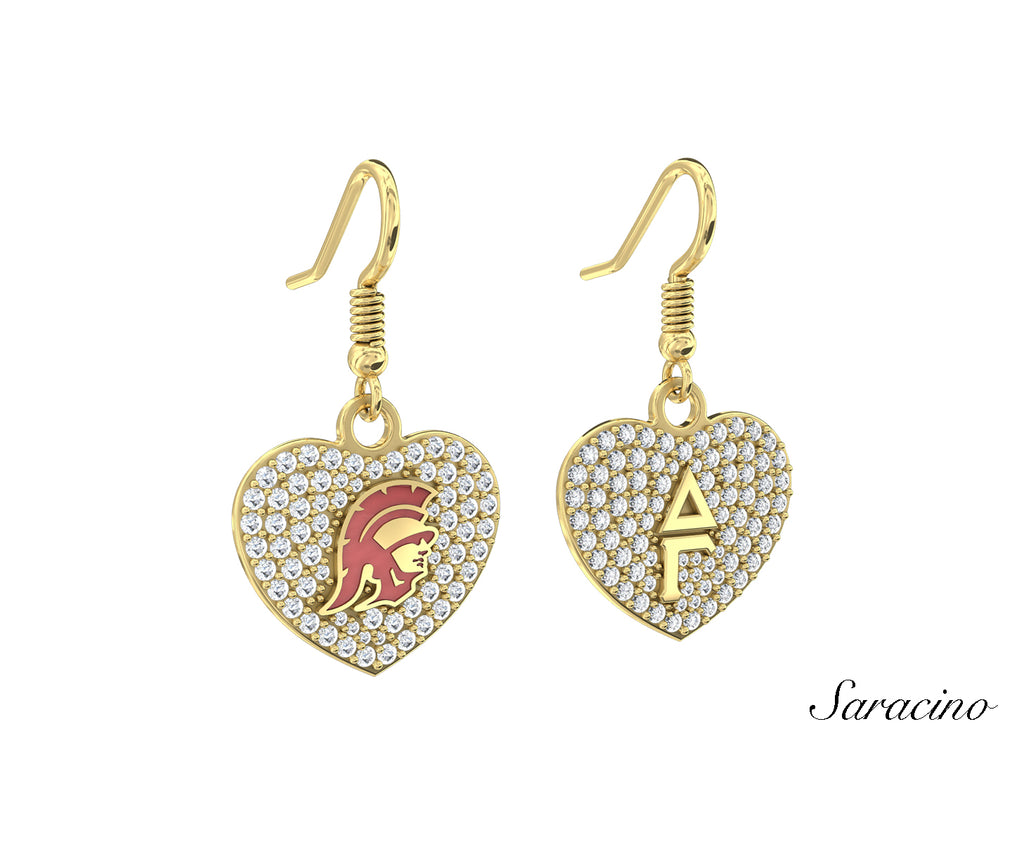 USC Delta Gamma Diamond Heart Earrings Yellow Gold