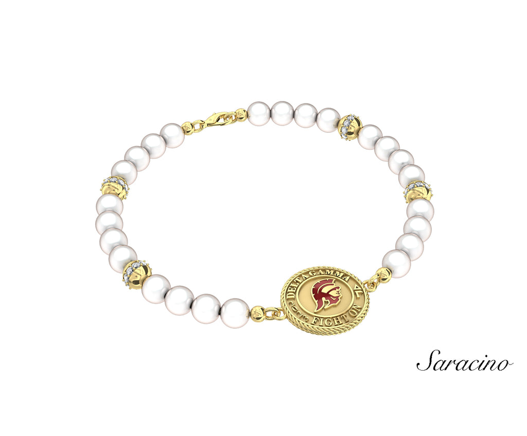 USC Delta Gamma Pearl Bracelet Yellow Gold