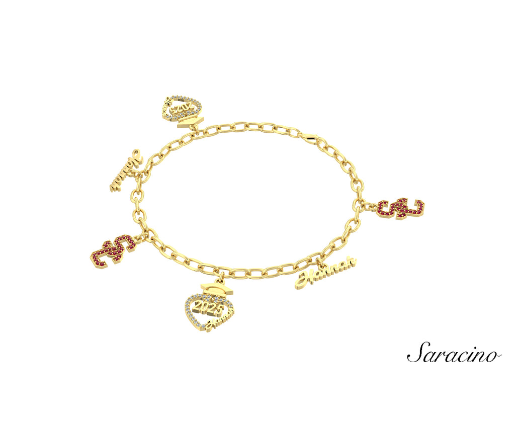 USC Graduation Charm Bracelet Yellow Gold