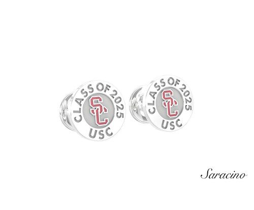 USC Graduation Cufflinks w Enamel White Gold