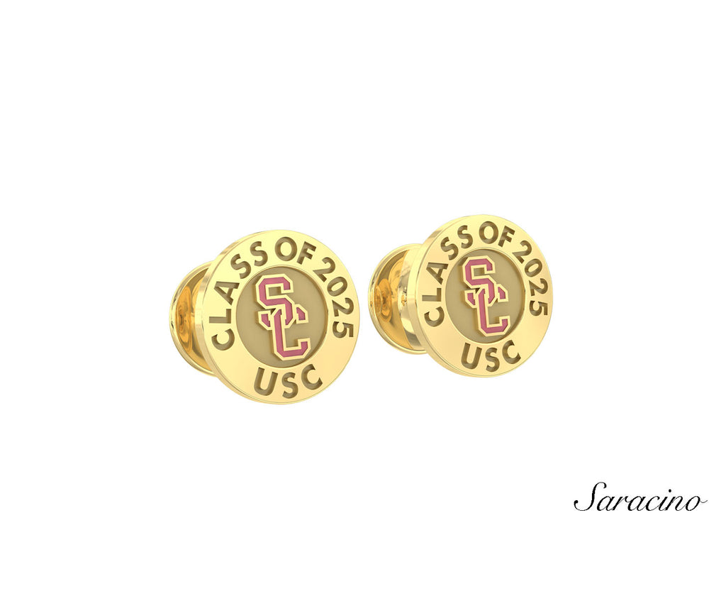 USC Graduation Cufflinks w Enamel Yellow Gold