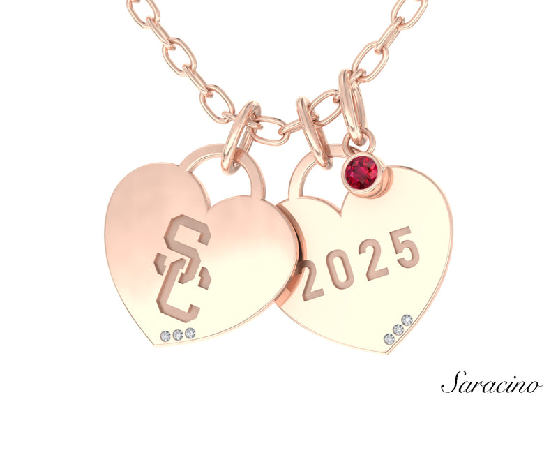 USC Heart Necklace with Ruby Rose Gold