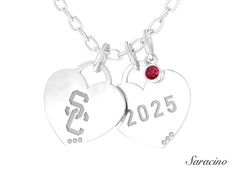 USC Heart Necklace with Ruby White Gold