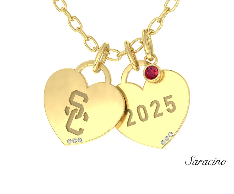 USC Heart Necklace with Ruby Yellow Gold