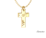 Butterfly + Flower Cross Pendant 14K Yellow Gold