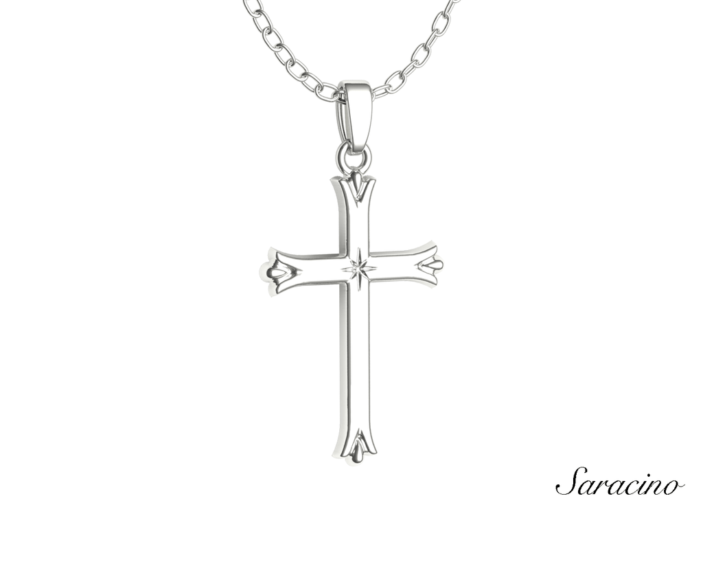 North Star Gold Cross Pendant 14K White Gold